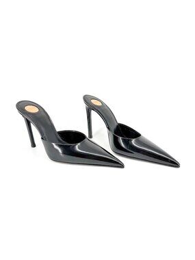 Saint Laurent Tabou Mule Pumps Heels Black Leather Pointed Toe Size 38.5 US 8.5